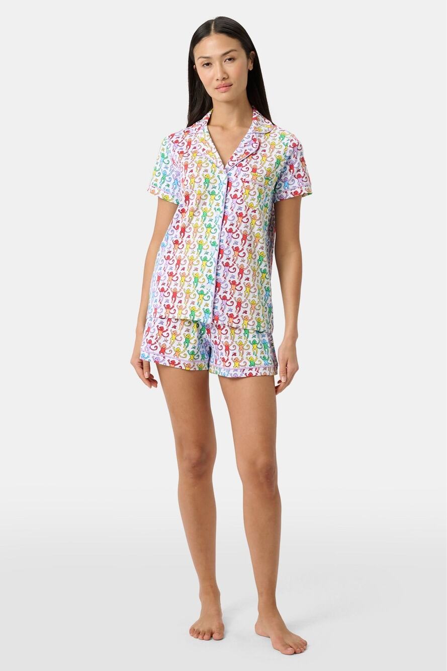 Roller Rabbit Women's 100% Pima Cotton Rainbow Disco Monkey Pajamas Size XXS